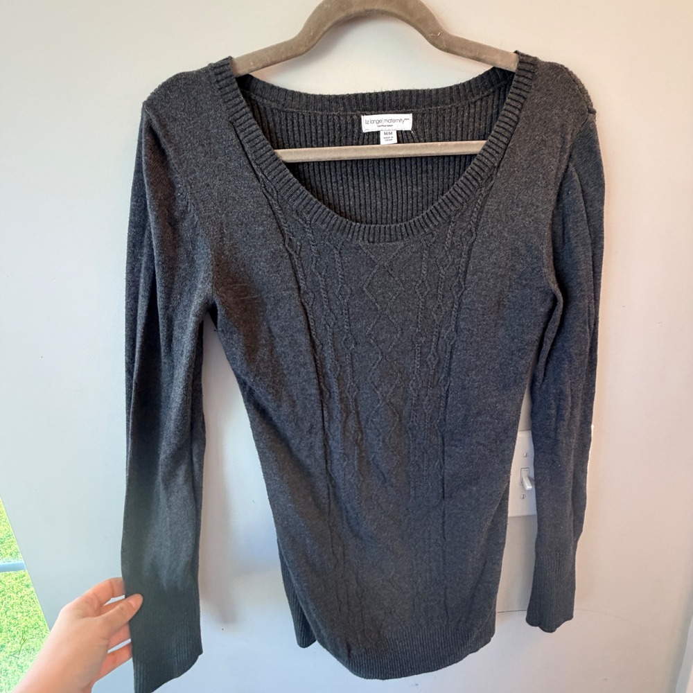 Liz Lange Maternity Sweater Women Size M Gray Cable Knit Stretch Minimalist Cozy